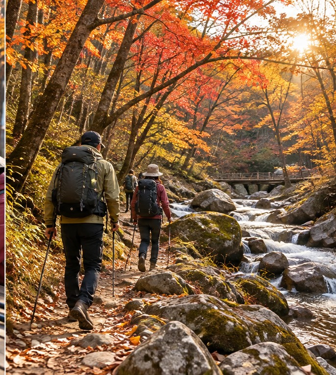 가을 등산 코스 추천 확인 장면 실사 이미지