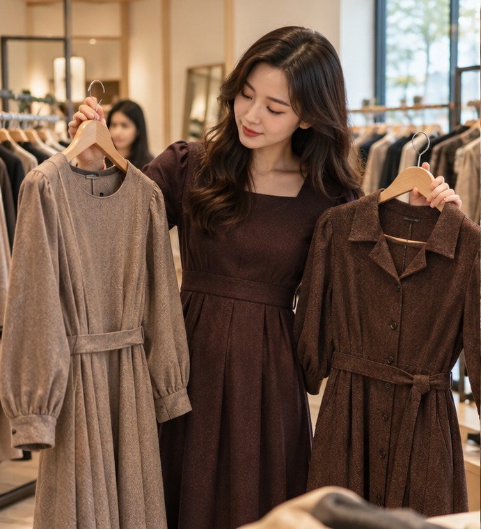 가을 원피스 여성 현장 실사 이미지
