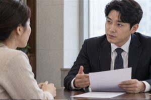 고소장 변호사 비용 관련 상담과 업무 범위를 확인하는 장면