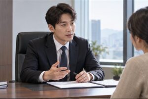 행정심판 변호사 비용 관련 상담과 업무 범위를 확인하는 장면