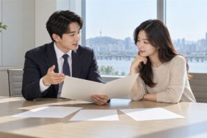 행정소송 변호사 비용 관련 상담과 업무 범위를 확인하는 장면