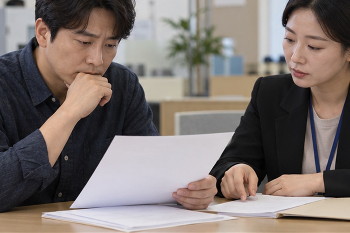 층간소음 소송비용 결정 전 조건을 비교하는 장면