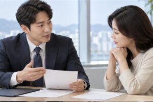 증여세 분납 관련 상담과 업무 범위를 확인하는 장면