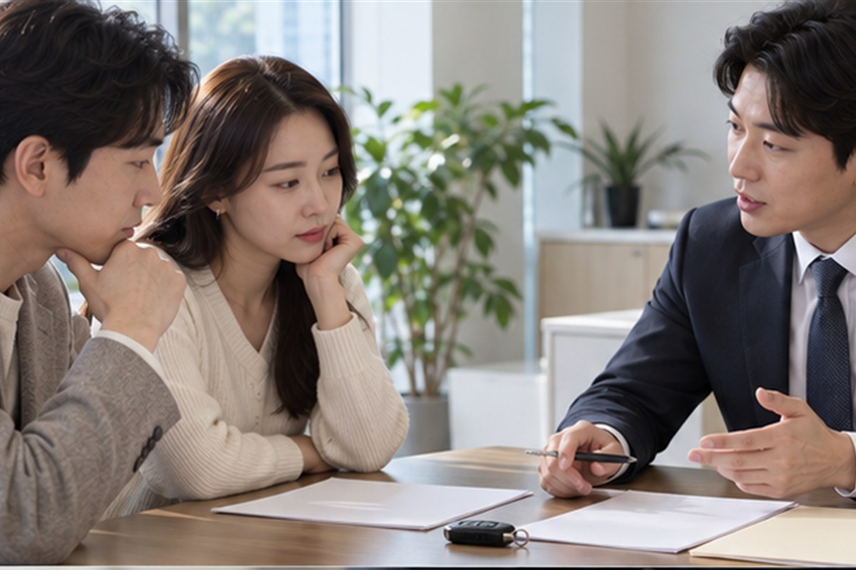 자동차 상속이전 비용 관련 상담과 업무 범위를 확인하는 장면