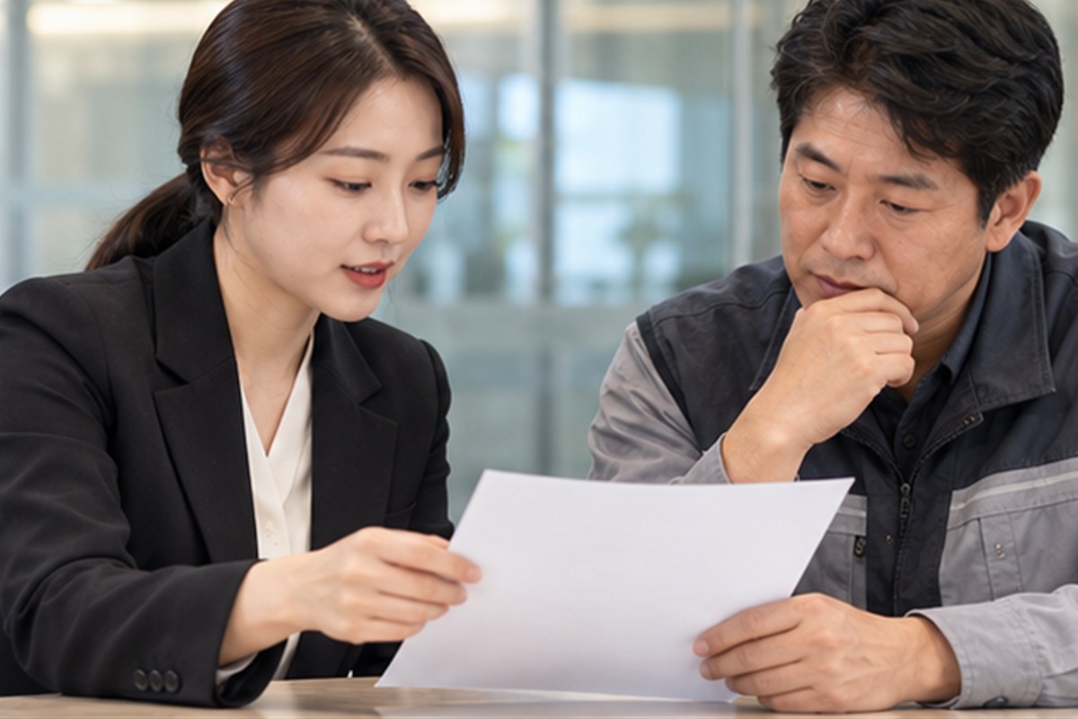 위험성평가 컨설팅 비용 결정 전 조건을 비교하는 장면