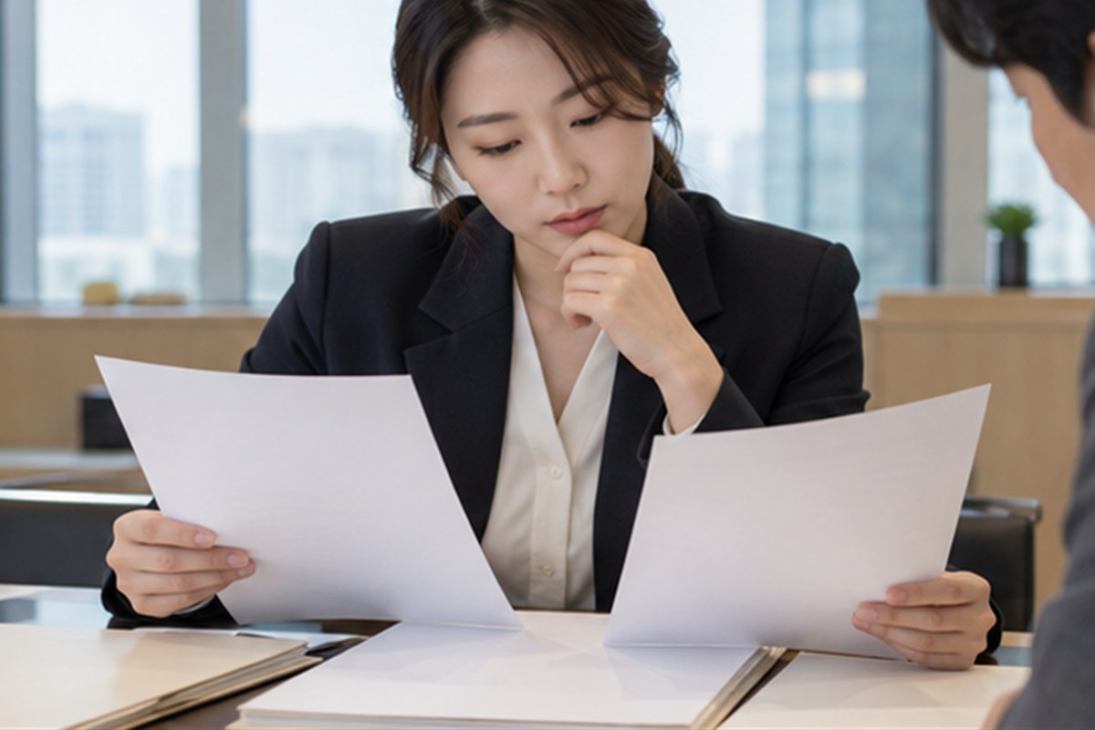 계약서 검토 변호사 비용 결정 전 조건을 비교하는 장면