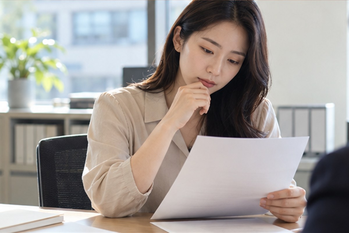법률자문 비용 결정 전 조건을 비교하는 장면