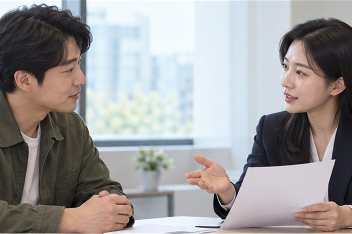 기장대리 수수료 관련 상담과 업무 범위를 확인하는 장면