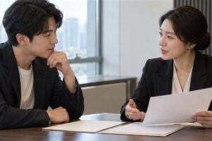 법인설립 법무사 비용 관련 상담과 업무 범위를 확인하는 장면