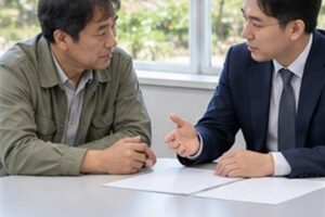 토지경계 측량비용 관련 상담과 선택 기준을 확인하는 장면