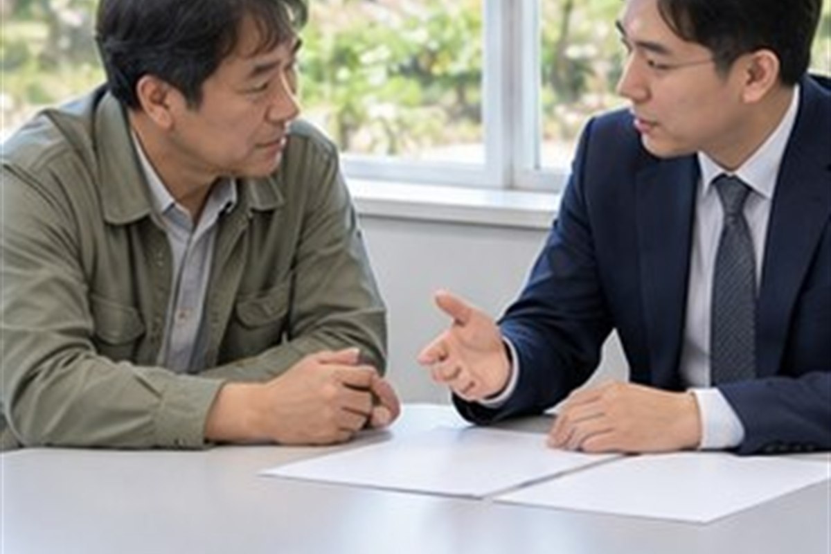 토지경계 측량비용 관련 상담과 선택 기준을 확인하는 장면