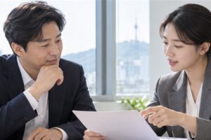 대표이사 변경등기 비용 관련 상담과 업무 범위를 확인하는 장면