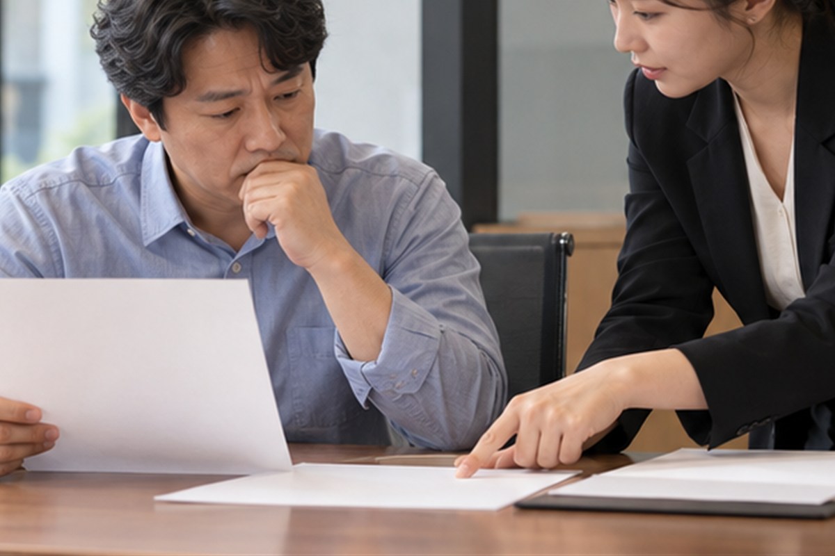 법인청산 비용 결정 전 조건을 비교하는 장면