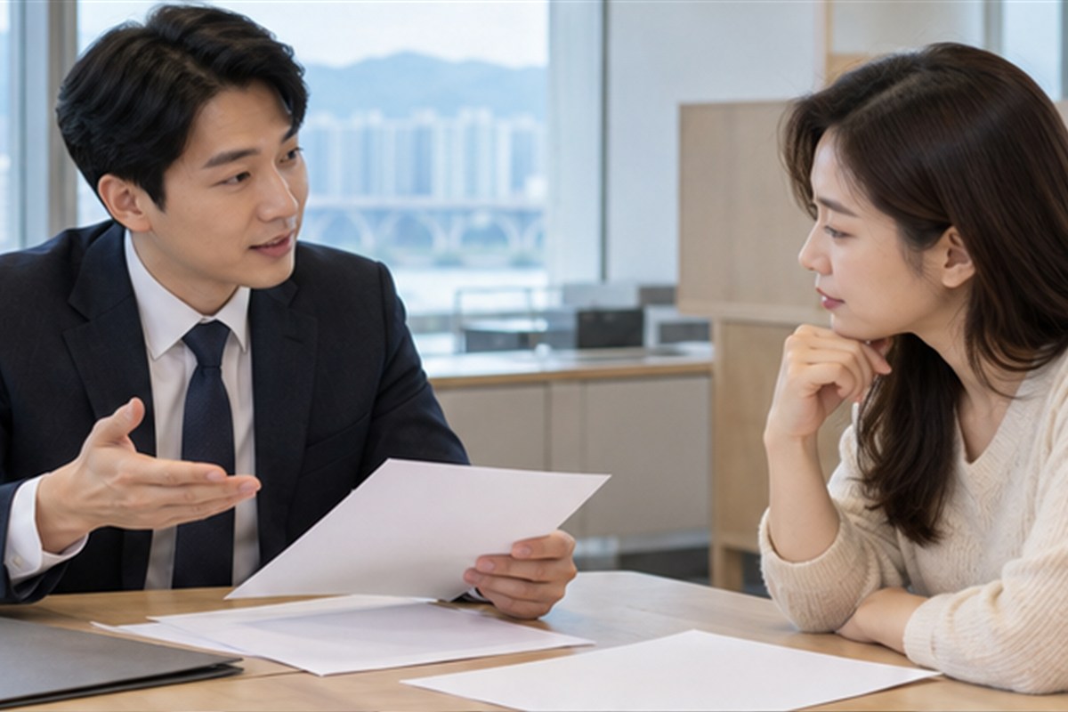 협동조합 설립 비용, 등록세와 법무사 보수를 나눠 보세요 1 협동조합 설립 비용 관련 상담과 업무 범위를 확인하는 장면