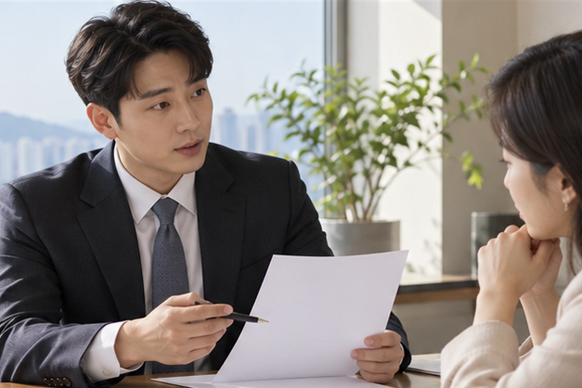 특허심판 비용 관련 상담과 업무 범위를 확인하는 장면