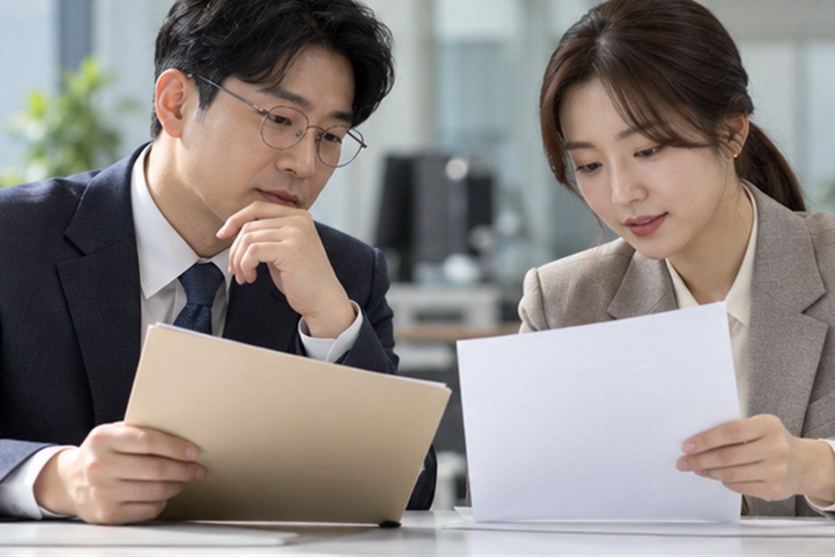 특허등록료 결정 전 조건을 비교하는 장면