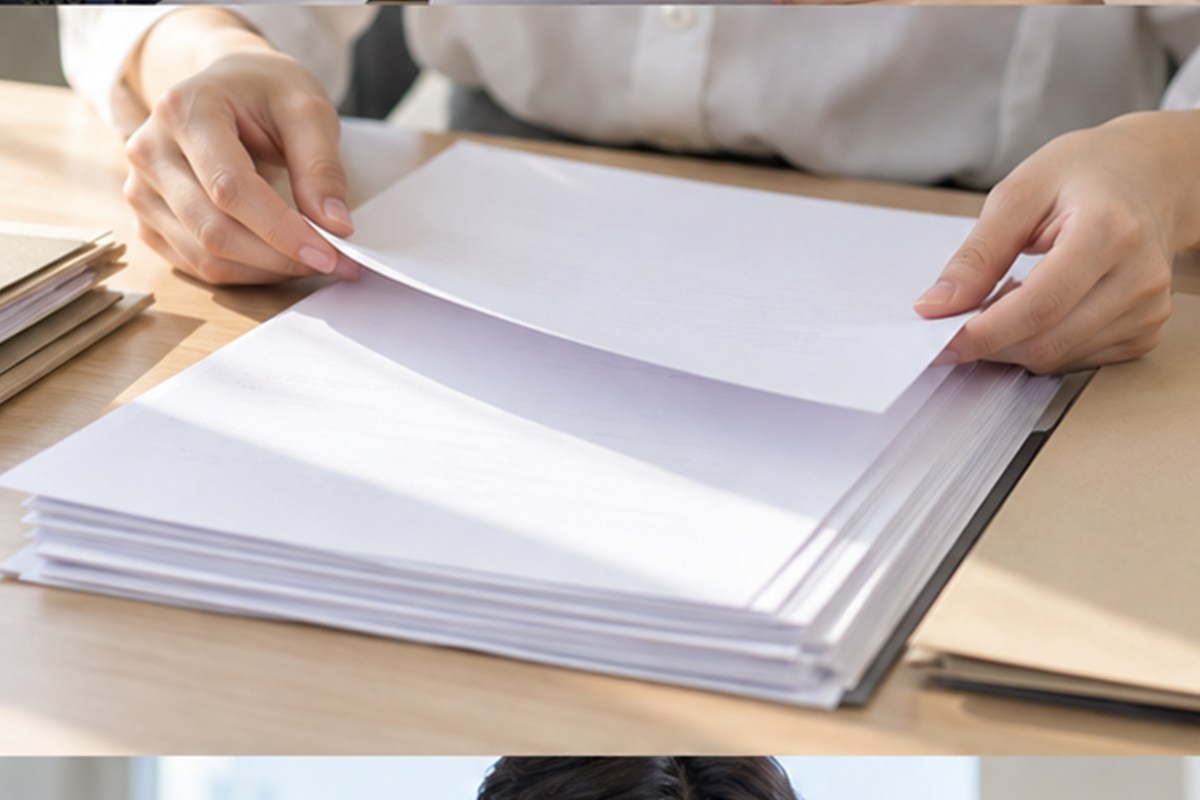 상표갱신등록료 비용 항목과 준비자료를 살펴보는 장면
