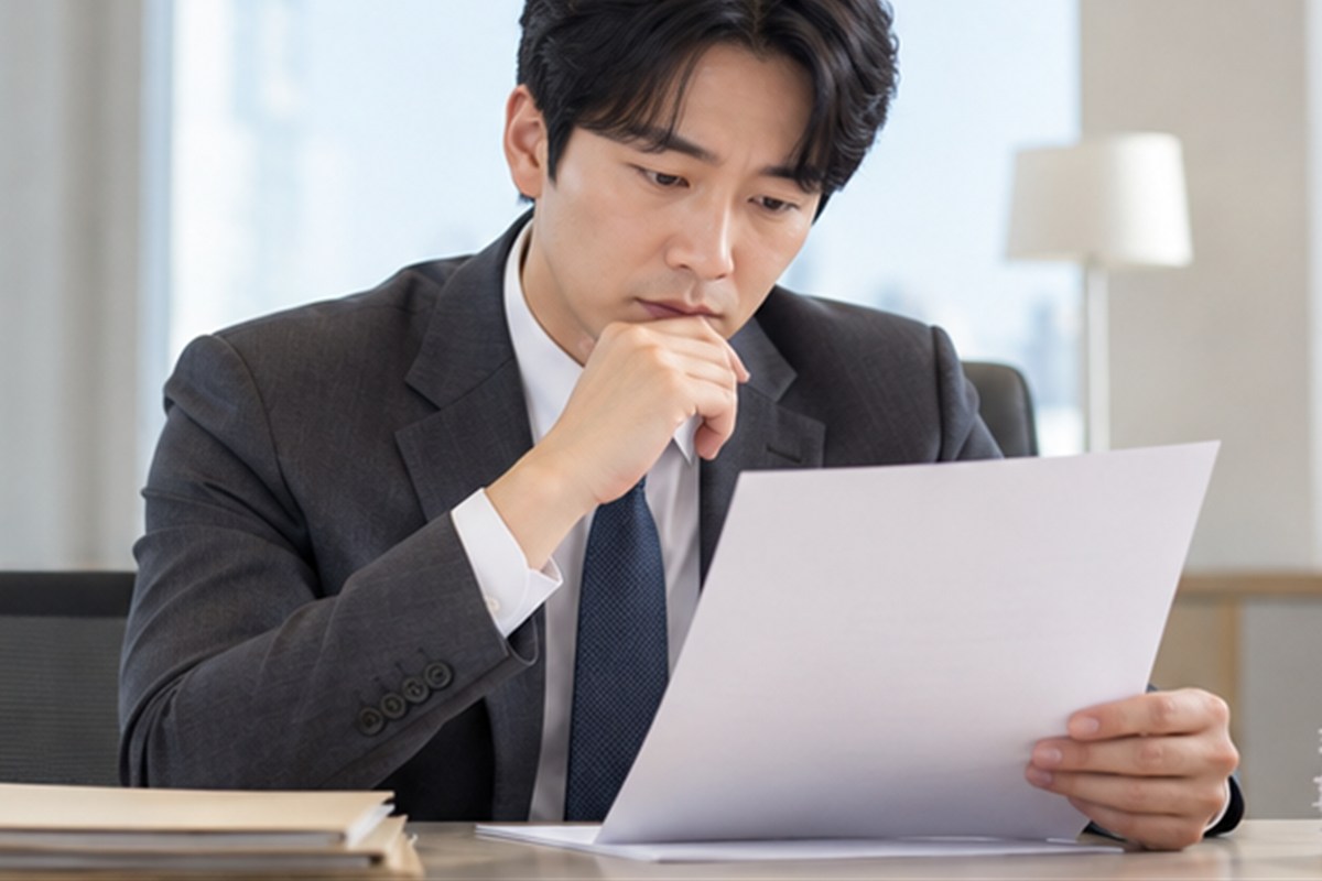 상표갱신등록료 결정 전 조건을 비교하는 장면