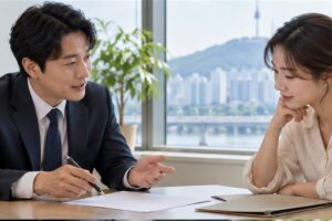 국제상표 출원비용, 관납료와 대리인 보수를 나눠 보세요 9 국제상표 출원비용 관련 상담과 업무 범위를 확인하는 장면