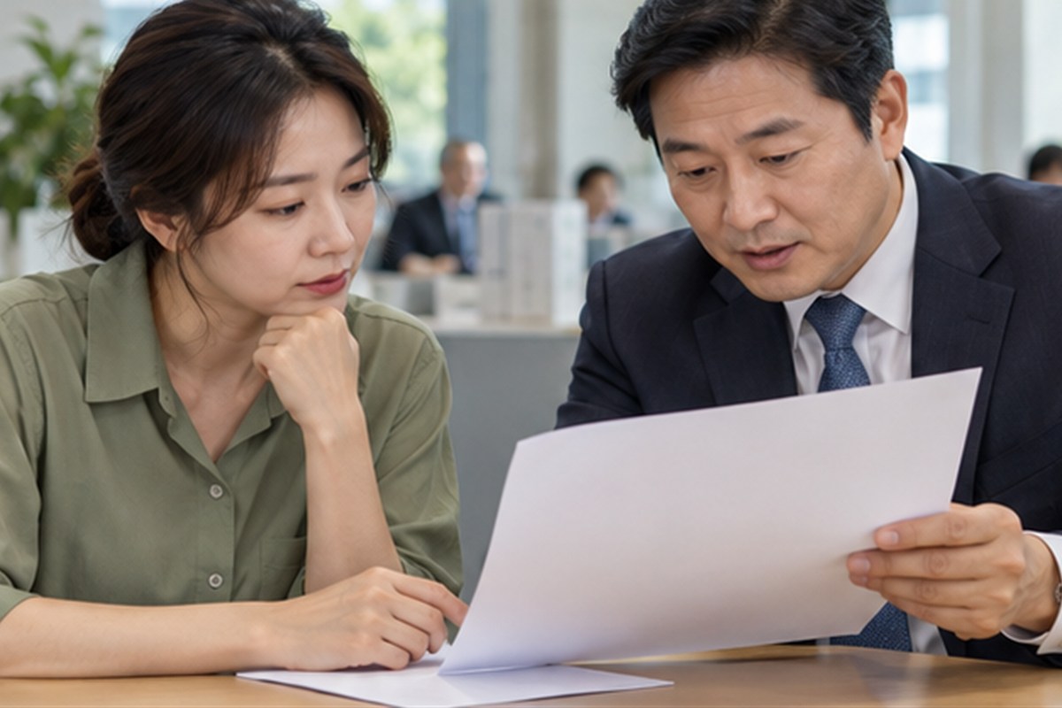국제상표 출원비용 결정 전 조건을 비교하는 장면