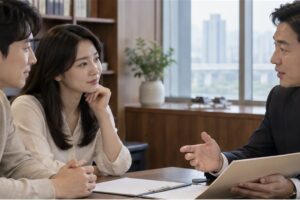 소유권이전 법무사 비용 관련 상담과 업무 범위를 확인하는 장면