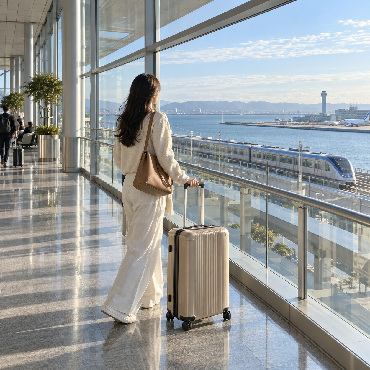 간사이 공항 철도 연결 구역의 여행자