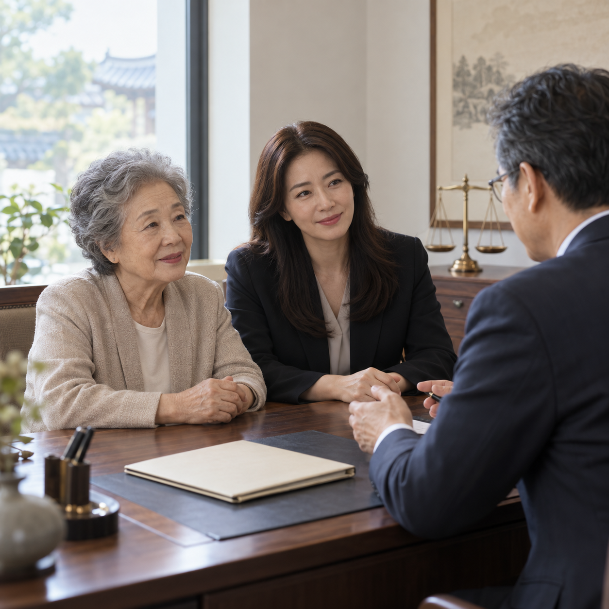 유언공증 비용 알아보기, 수수료 외 준비비용과 절차 체크 2 공증사무소에서 유언 준비를 상담하는 어르신과 가족