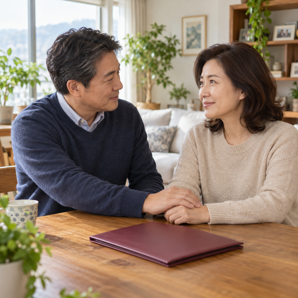 암보험 보장내용, 진단비만 보면 놓치는 면책·감액 기준 2 보험 보장을 논의하며 서로 손을 잡는 중년 부부