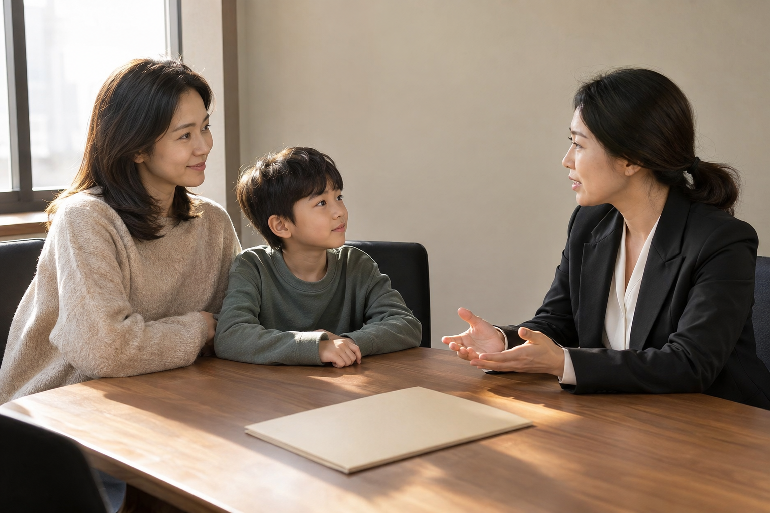 성본변경 절차를 상담하는 부모와 자녀