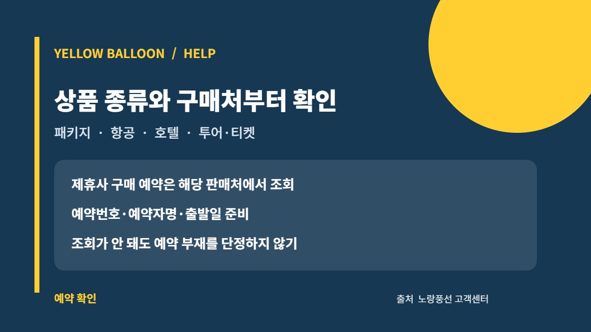 노랑풍선 패키지·항공·호텔·투어 예약과 제휴사 구매처를 먼저 구분하는 카드